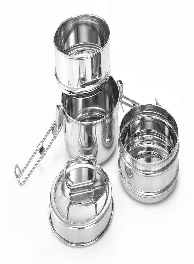 Expresso - Stainless Steel Food Grade Lunch Box | Traditional Tiffin Carrier/Container for School/Office, Dia 13cm | 3 Tier - Image 2